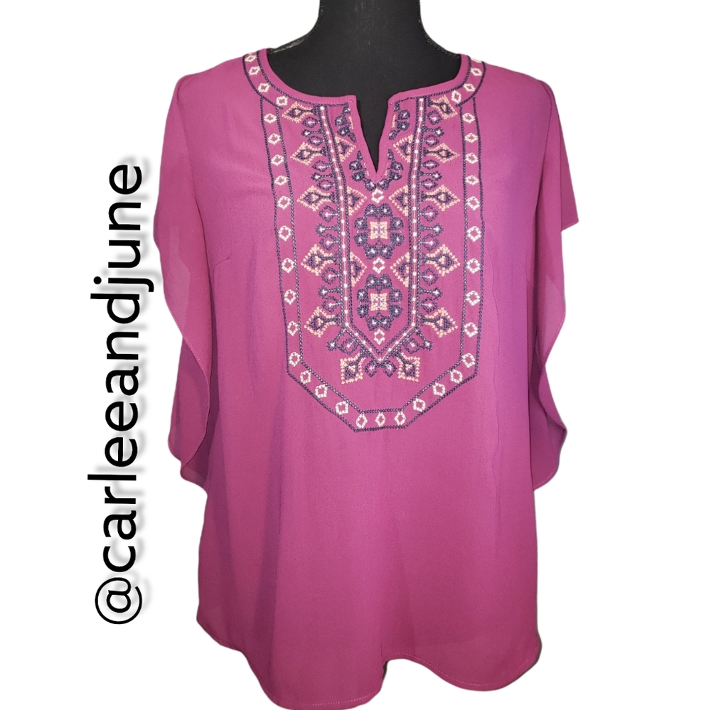 "SKIES ARE BLUE" BLOUSE WINE WITH SIZE M
